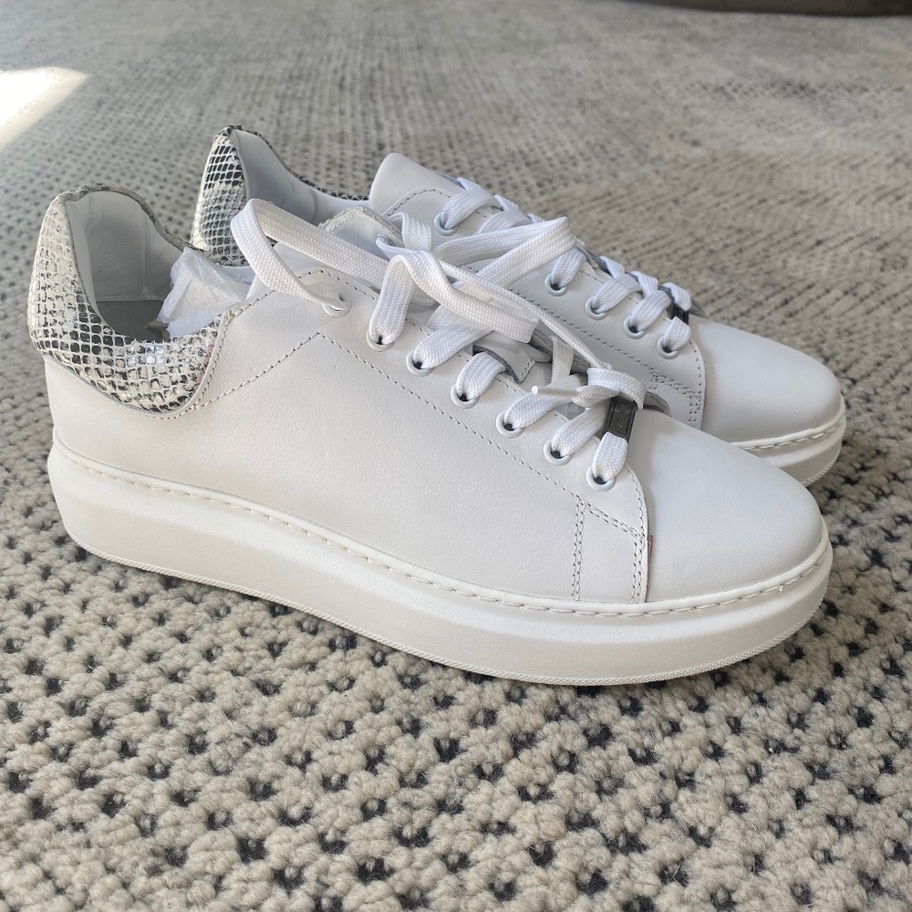 Saint + Sofia Hempstead white leather snake sneakers